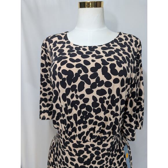 London Times Woman Tan Black Animal Print Dress Size 24W NWT - Picture 2 of 11